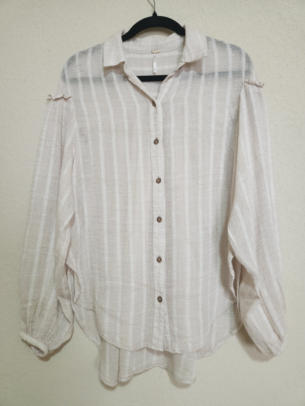 Free People "Headed to the Highlands" Button-Down Blouse Beige Ivory Striped